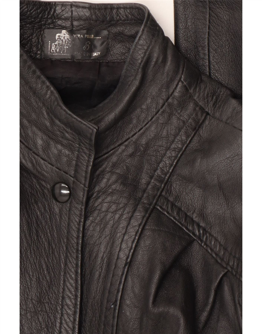 Vintage mujer chaqueta de cuero Reino Unido 14 cuero negro medio