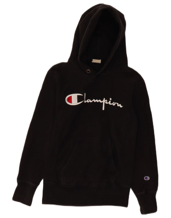 Champion Sudadera con capucha gráfica extragrande de tejido inverso para mujer UK 6 XS Negro
