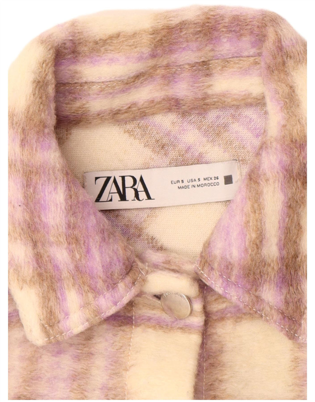 ZARA Chaqueta bomber corta extragrande para mujer UK 10 Small Beige Check Poliéster