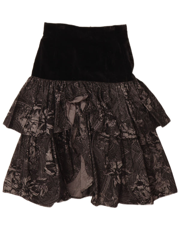 Falda escalonada vintage para mujer IT 44 Mediana W29 Algodón Paisley Negro