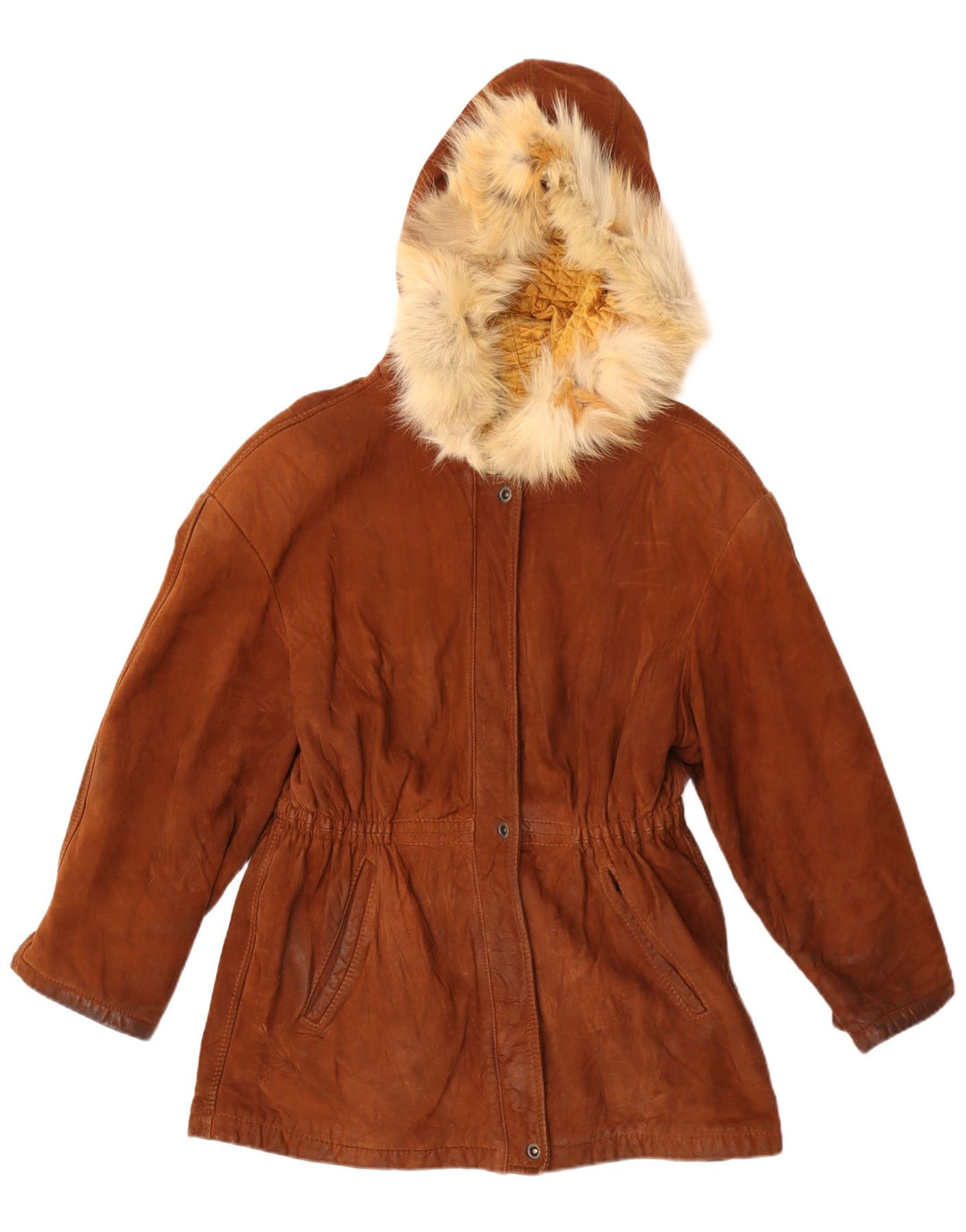 Vintage mujer con capucha ante Parka chaqueta IT 42 marrón medio