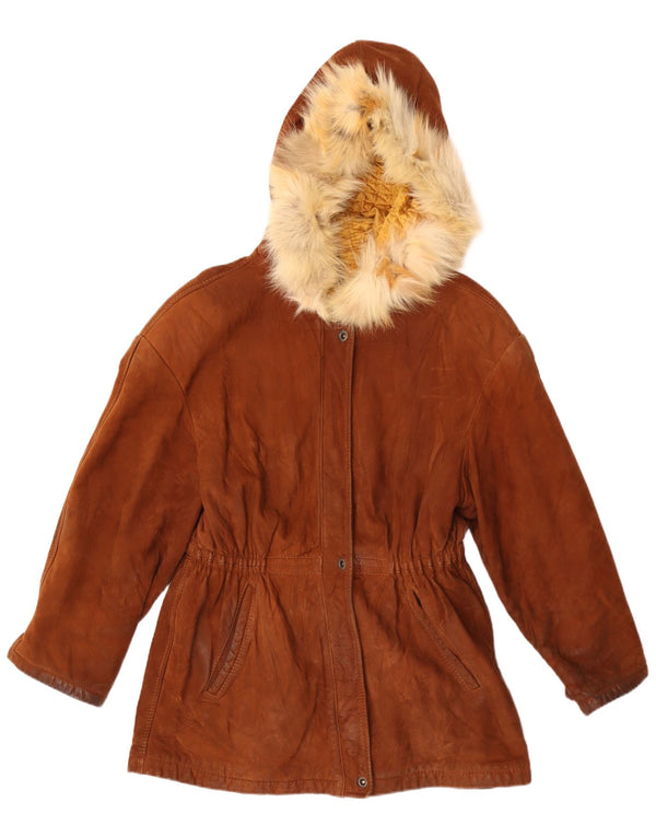 Vintage mujer con capucha ante Parka chaqueta IT 42 marrón medio