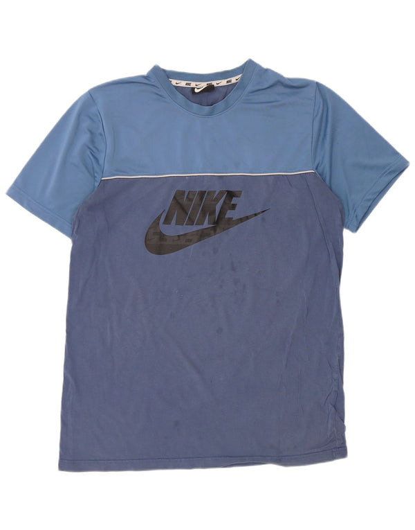 NIKE Hombre Camiseta Gráfica Top Grande Azul Colorblock Algodón