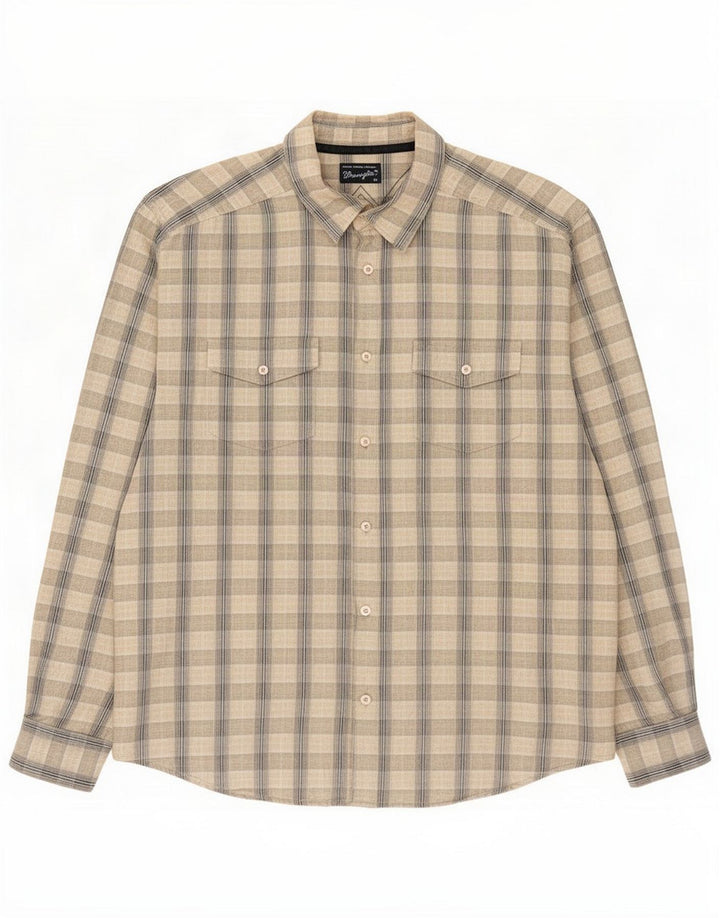 Camisa Wrangler para hombre XL Algodón a cuadros beige