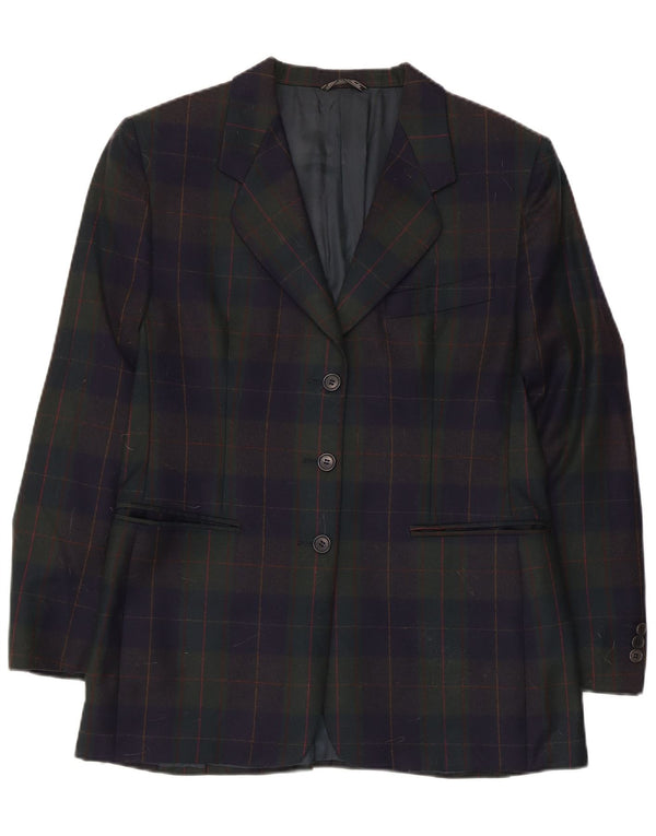 Vintage mujer 3 botones Blazer chaqueta Reino Unido 14 cheque multicolor medio