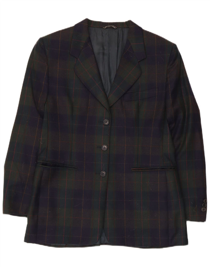 Vintage mujer 3 botones Blazer chaqueta Reino Unido 14 cheque multicolor medio