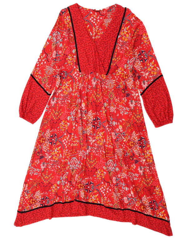Monsoon Vestido Imperio para Mujer UK 46 Grande Algodón Floral Rojo