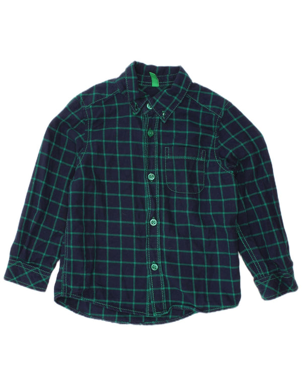 BENETTON Camisa Franela Bebé Niño 18-24 Meses Algodón Cuadros Azul Marino