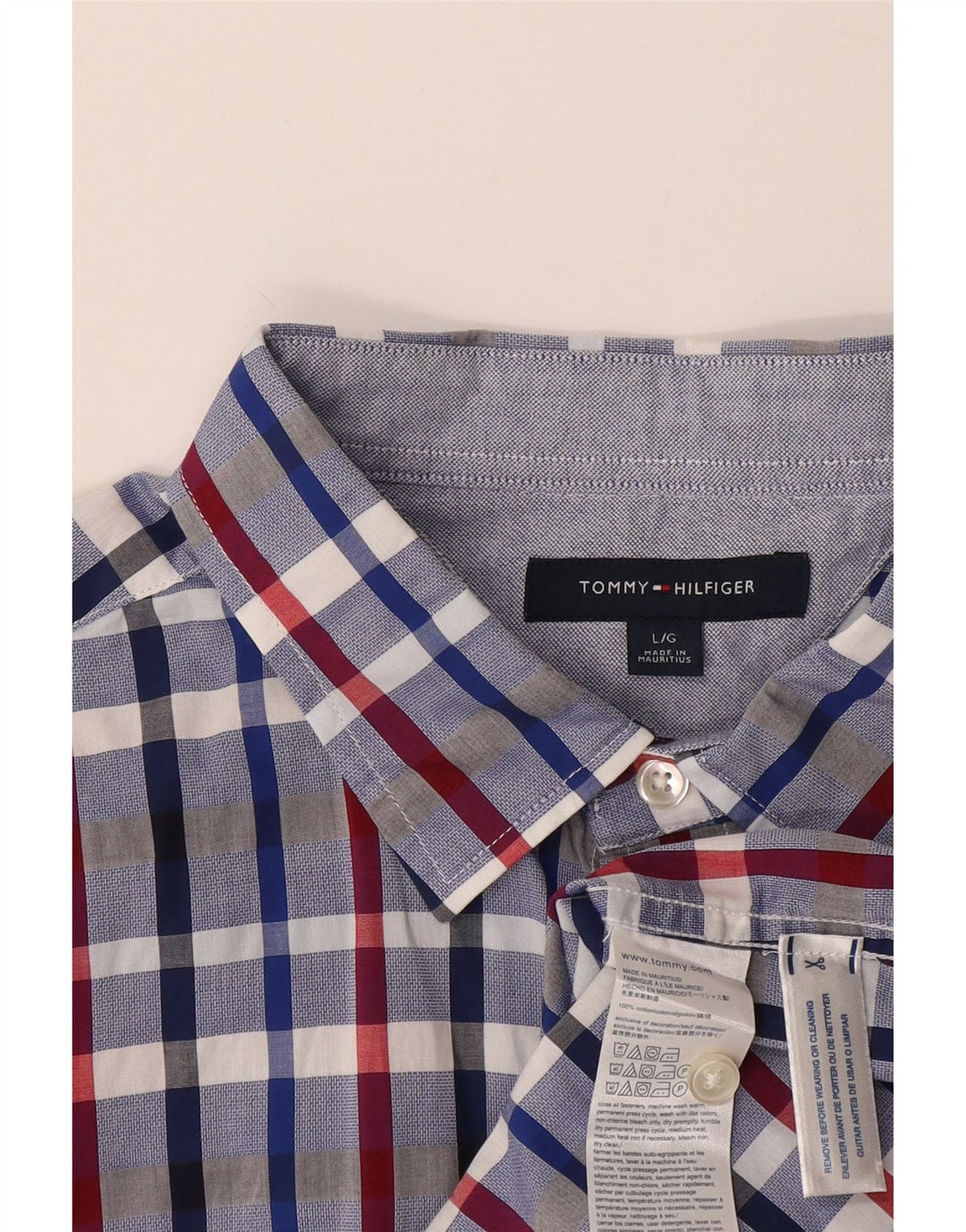Tommy Hilfiger Camisa de manga corta para hombre de algodón a cuadros azules grandes