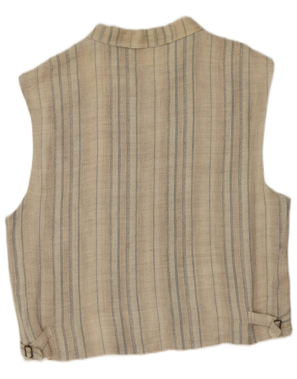 Vintage Hombres Gilet Medio Beige Rayas