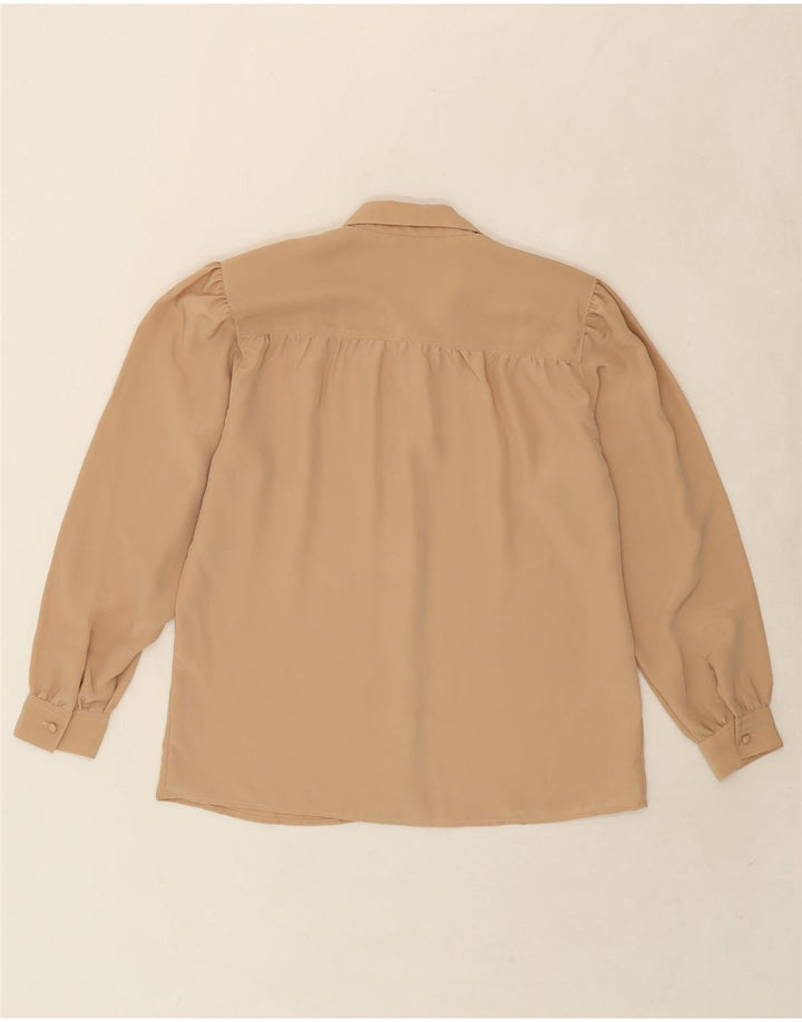 VINTAGE Womens Shirt Blouse UK 10 Small Beige Polyester Vintage Vintage and Second-Hand Vintage from Messina Hembry 