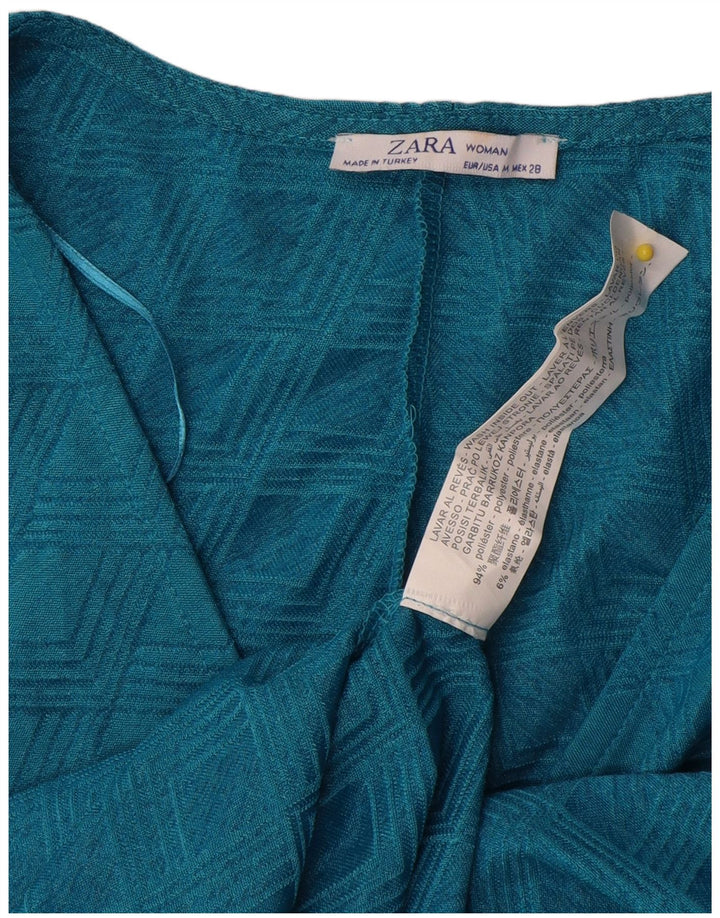 Zara Vestido Acampanado Batwing para Mujer UK 42 Poliéster Geométrico Azul Medio