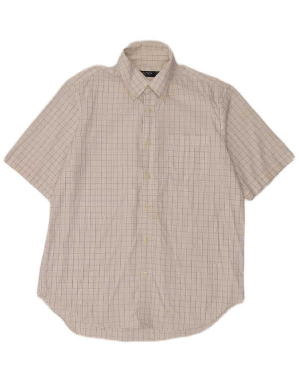Nautica Camisa de manga corta para hombre de corte clásico de algodón a cuadros blancos grandes