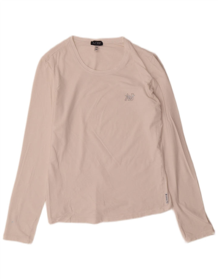 Armani Jeans Mujer Top Manga Larga UK 12 Medium Blanco