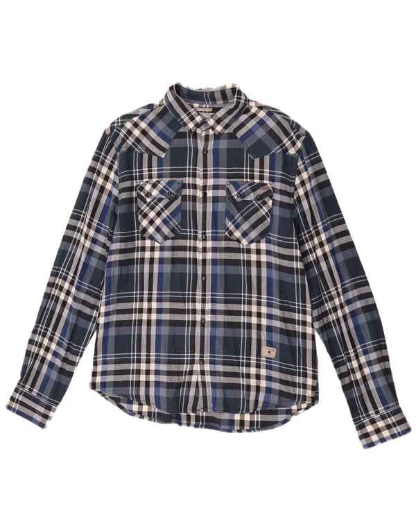 Guess Camisa de franela ajustada para hombre UK 40 Medium Azul marino Cuadros de algodón