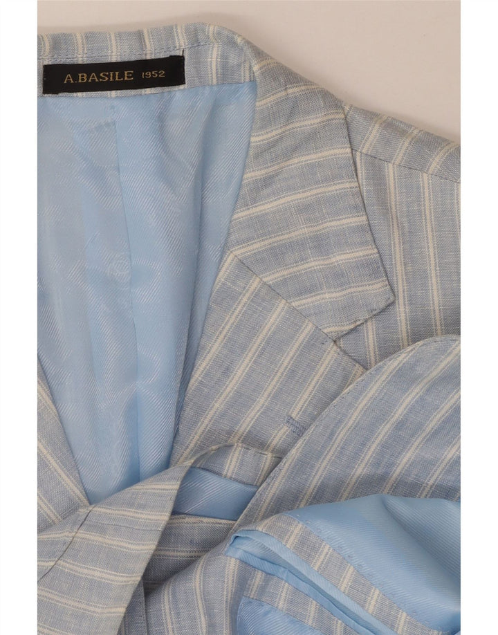 A.Basile Chaqueta tipo blazer de 3 botones para hombre IT 50 L de lino a rayas azules grandes