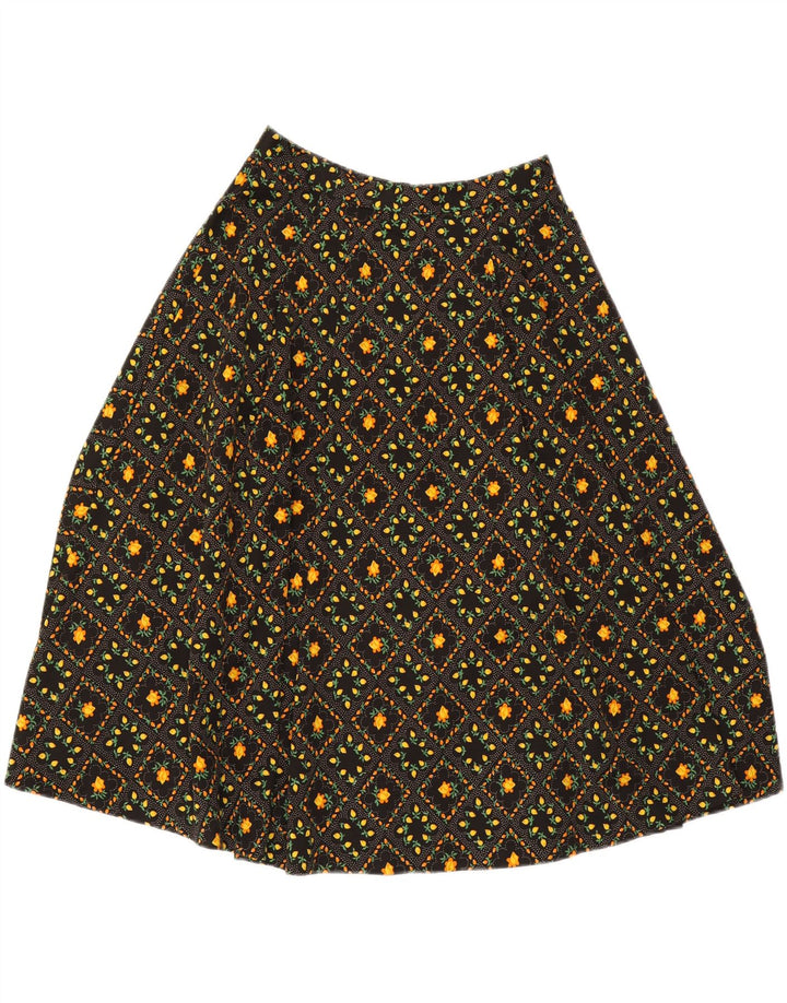 VINTAGE Falda acampanada para mujer W26 Pequeña Floral Negra