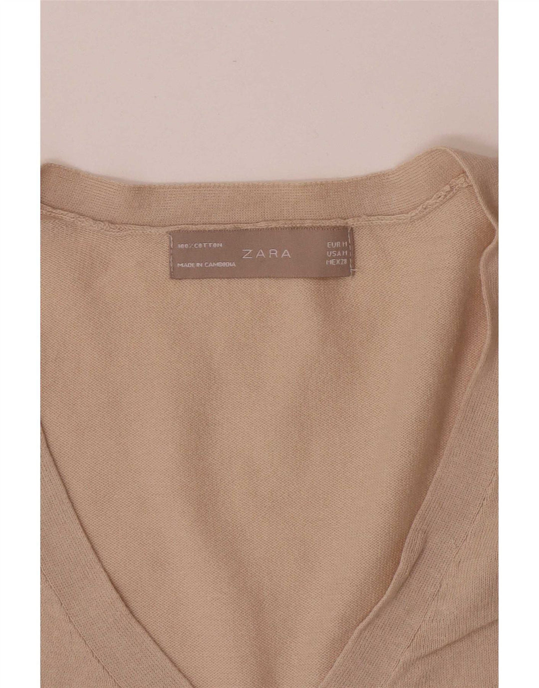 Zara Mujer Cárdigan Suéter UK 12 Algodón Beige Medio