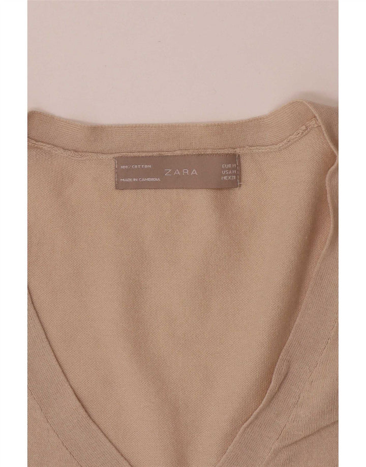 Zara Mujer Cárdigan Suéter UK 12 Algodón Beige Medio