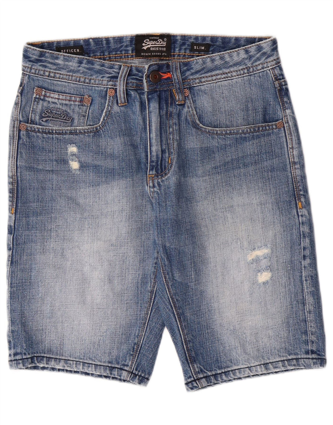 SUPERDRY Pantalones cortos de mezclilla ajustados y desgastados para hombre W28 Algodón azul medio