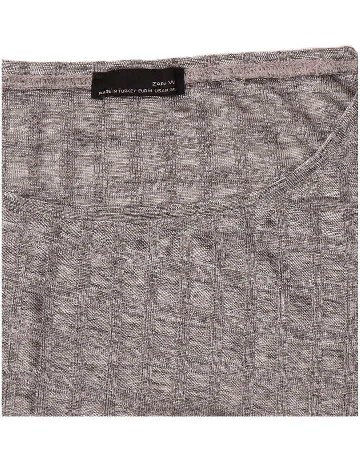 Zara Mujer Top Manga Larga UK 42 Gris Medio