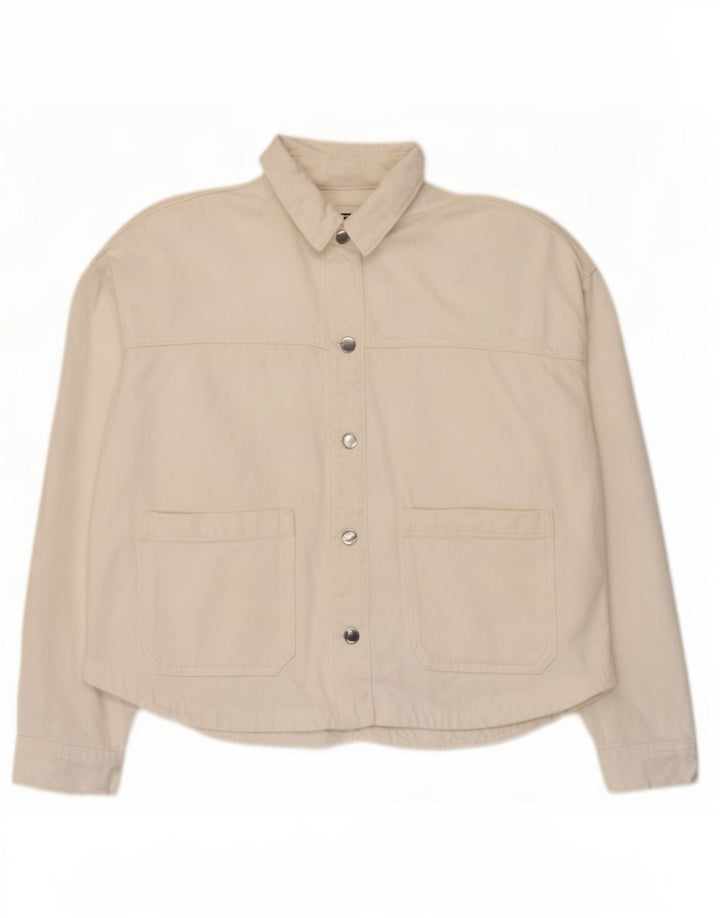 Zara Mujer Chaqueta Vaquera Extragrande UK 10 Small Algodón Blanco