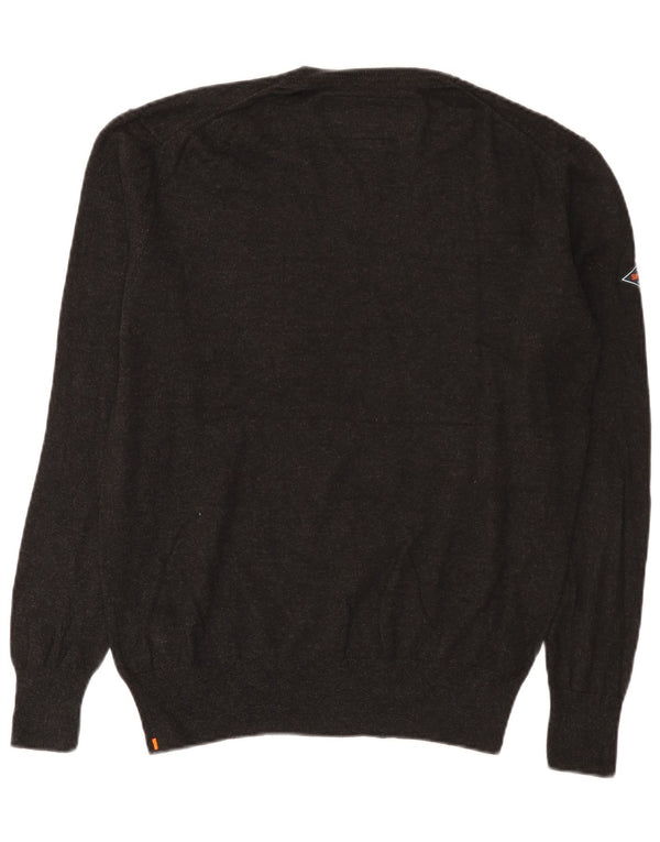 Superdry Mens V-Neck Jumper Sweater XL Grey Cotton