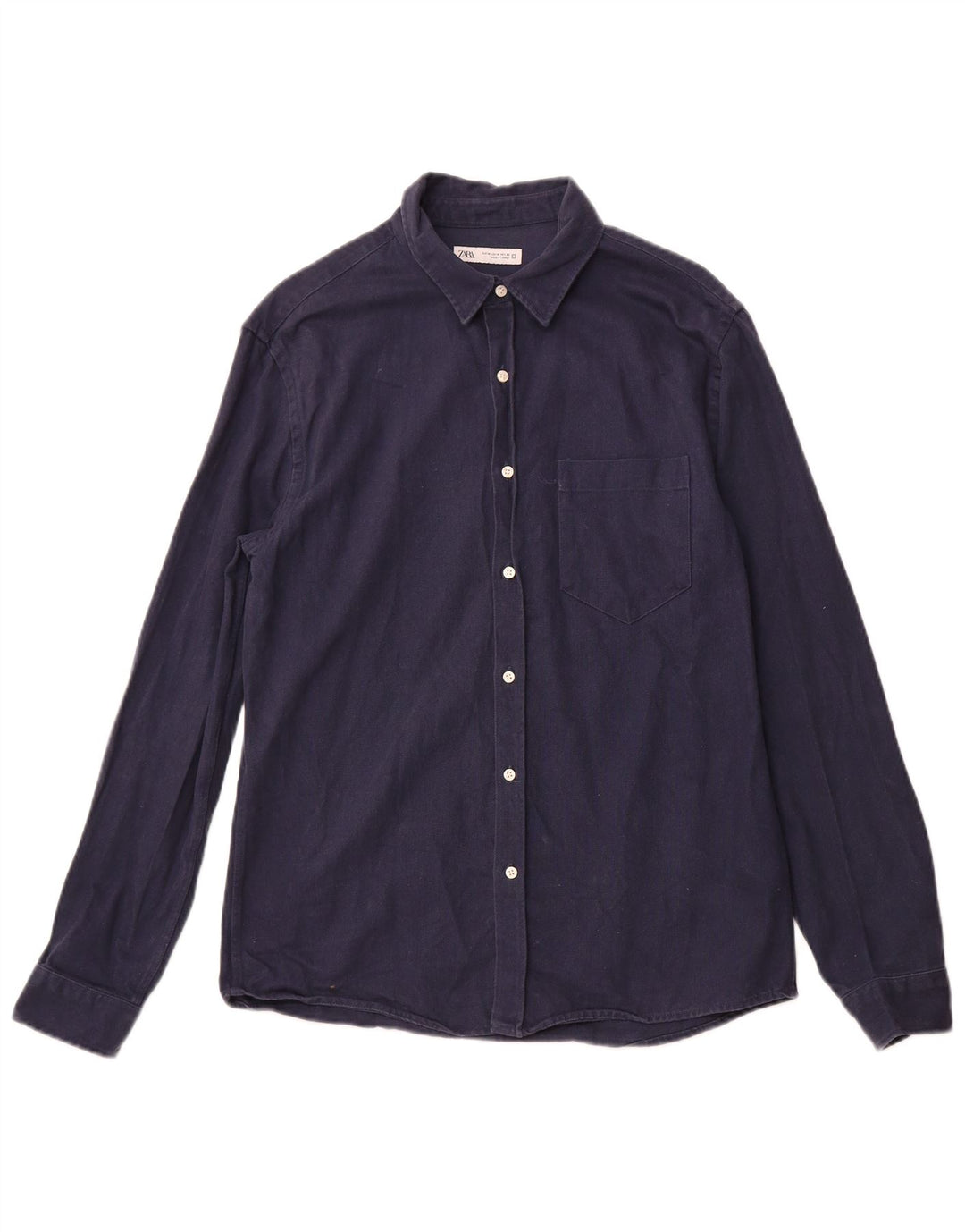 ZARA Hombre Camisa Franela Mediana Azul Marino Algodón