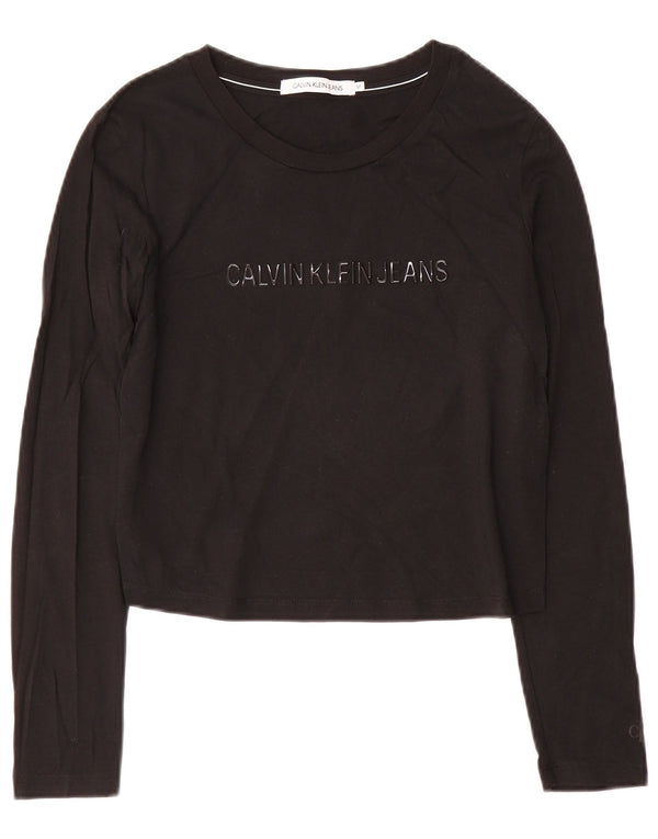 Calvin Klein Jeans Top corto con gráfico para mujer, manga larga, Reino Unido 42, mediano, negro