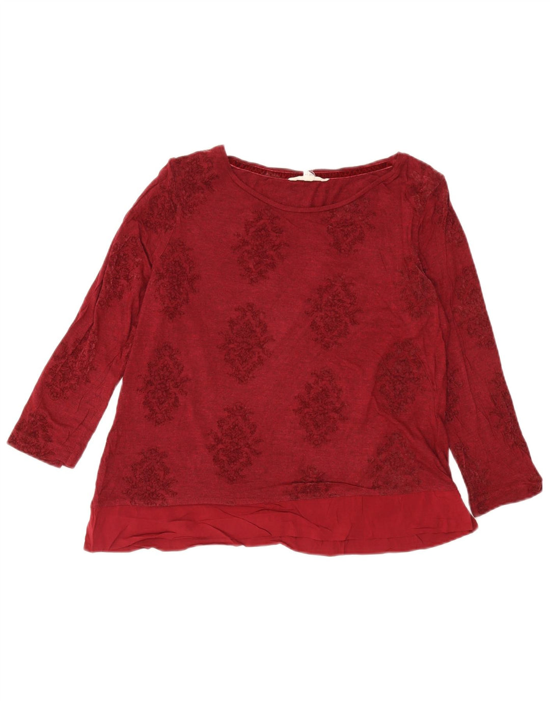 Top corto para mujer de White Stuff, manga larga, talla 44, talla grande, viscosa floral burdeos