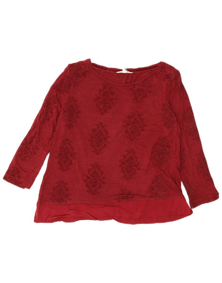 Top corto para mujer de White Stuff, manga larga, talla 44, talla grande, viscosa floral burdeos