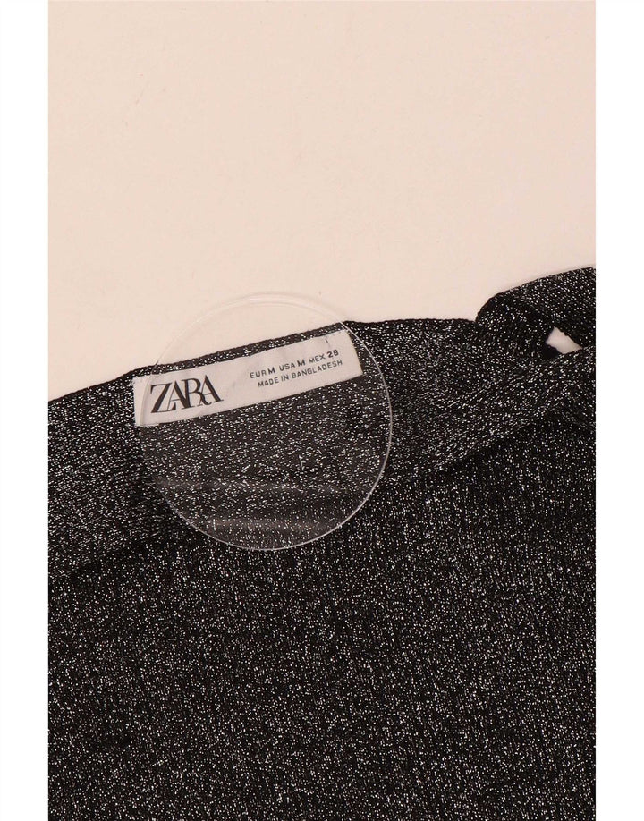 Zara Mujer Crop Halter Top UK 40 Mediano Negro Moteado