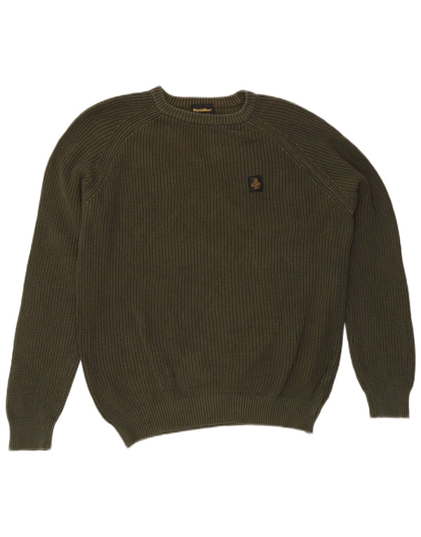 Refrigiwear Jersey de cuello redondo para hombre, talla 2XL, algodón caqui