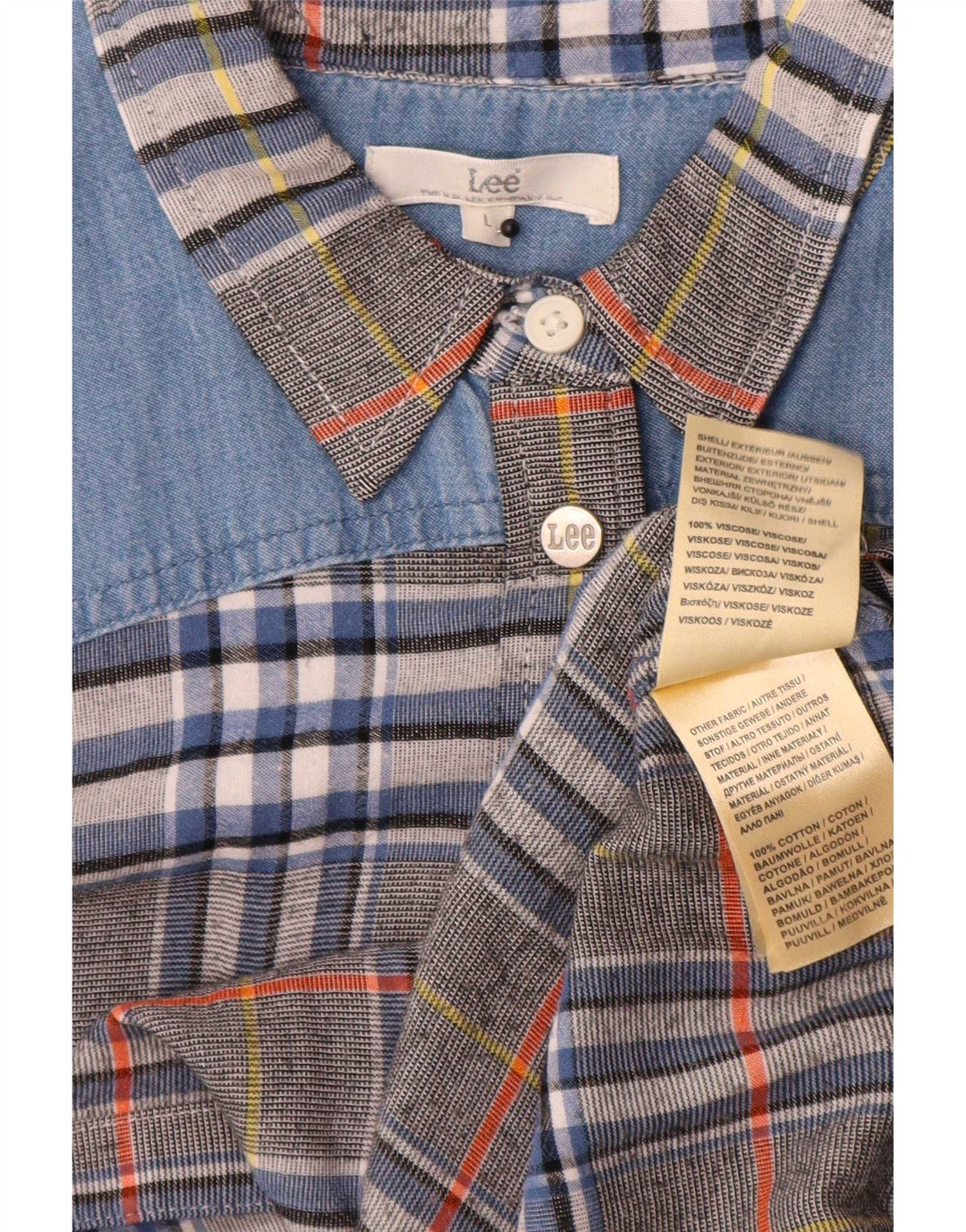 Camisa de franela para mujer Lee UK 46 Large Grey Plaid Viscose