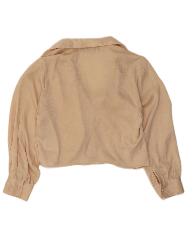 Zara Mujer Crop Shirt Blusa UK 6 XS Beige Poliéster