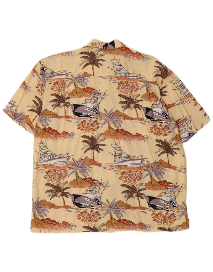 NEWPORT Camisa de manga corta con estampado abstracto para hombre, hawaiana amarilla mediana