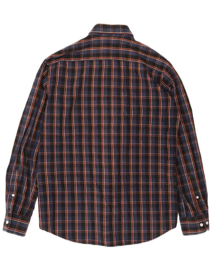 Camisa Carrera Hombre Grande Azul Marino Cuadros Algodón