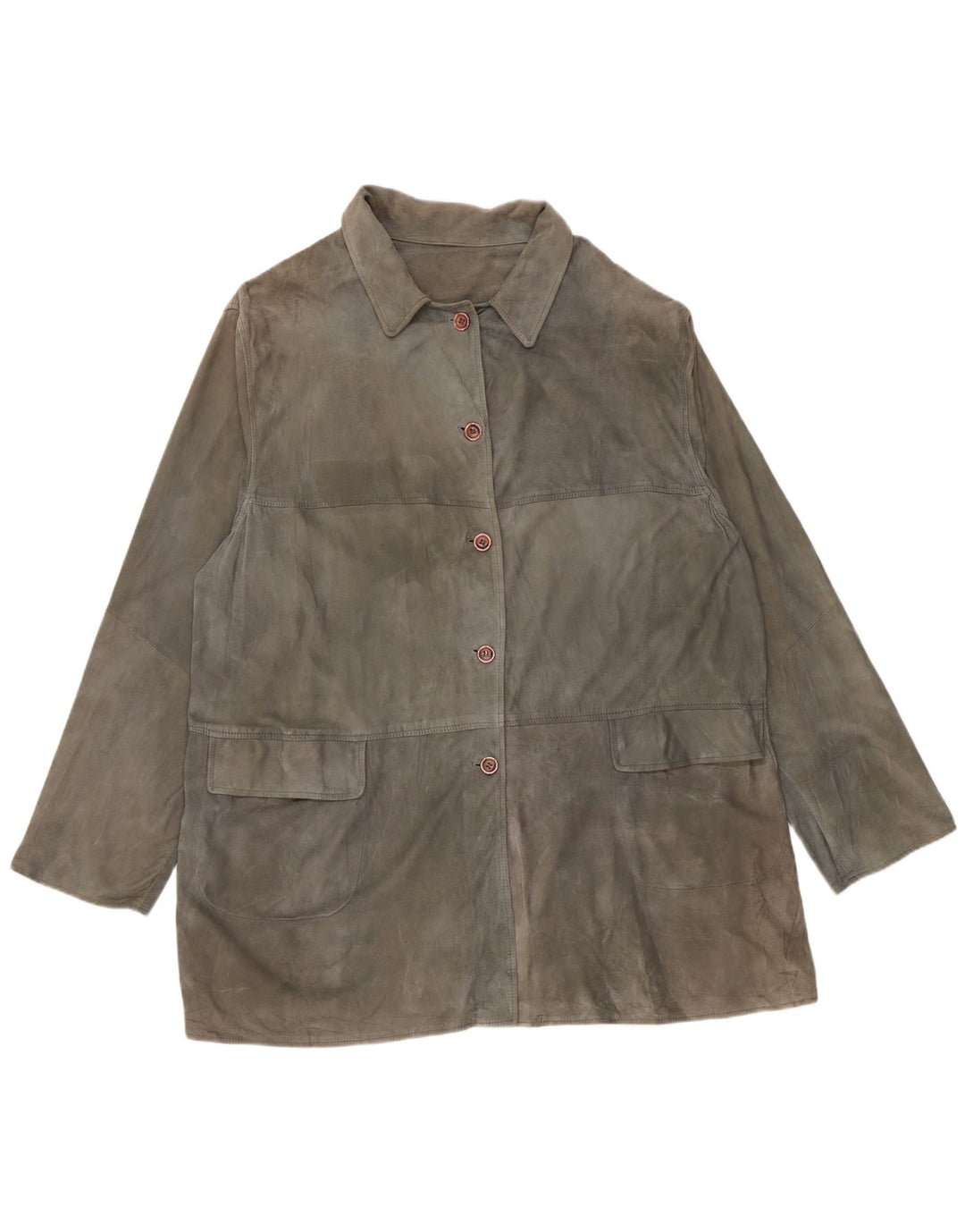 Vintage mujer ante chaqueta Reino Unido 20 2XL cuero gris