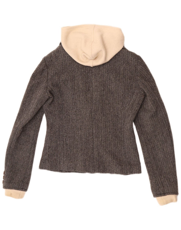 Rich Chaqueta tipo blazer con capucha y 1 botón para mujer UK 10 Small Grey Herringbone