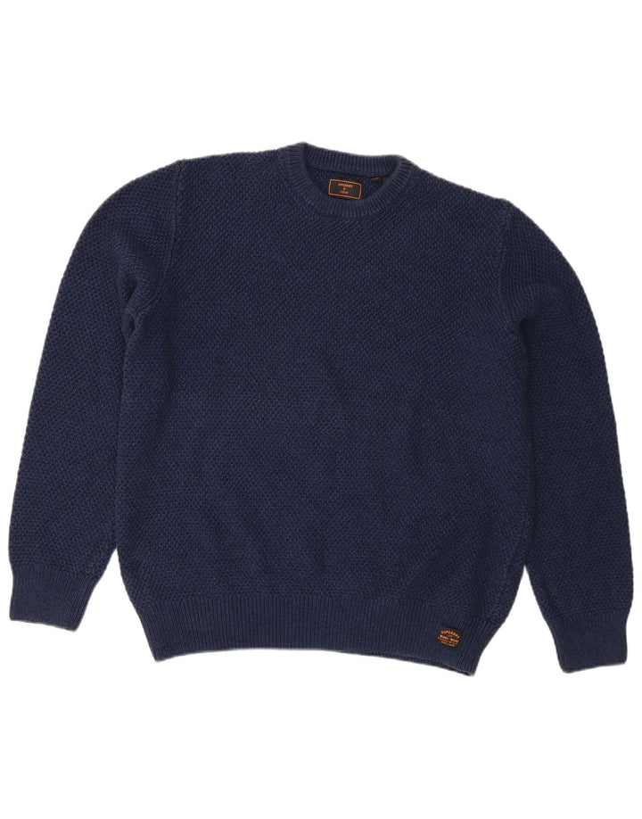 Superdry Jersey con cuello redondo para hombre, talla grande, algodón azul marino
