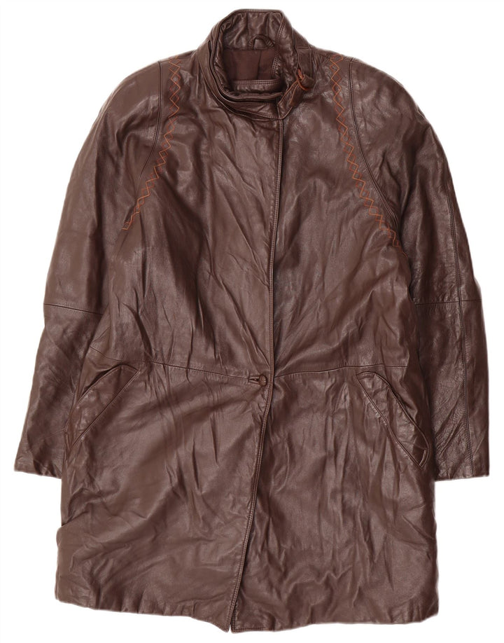 VINTAGE Abrigo de cuero para mujer Reino Unido 14 Marrón medio