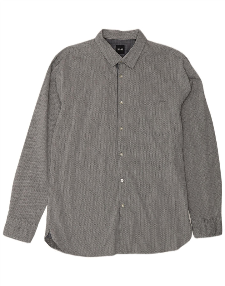 HUGO BOSS Hombre Camisa slim fit de algodón geométrico gris grande