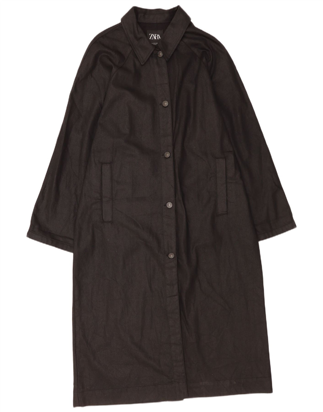 Zara Mujer Abrigo Extragrande UK 44 Mediano Algodón Negro