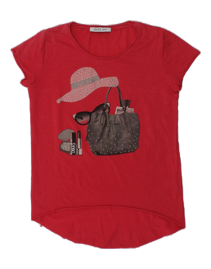 LIU JO JUNIOR Girls Graphic T-Shirt Top 7-8 Years Red Modal | Vintage Liu Jo junior | Thrift | Second-Hand Liu Jo junior | Used Clothing | Messina Hembry 