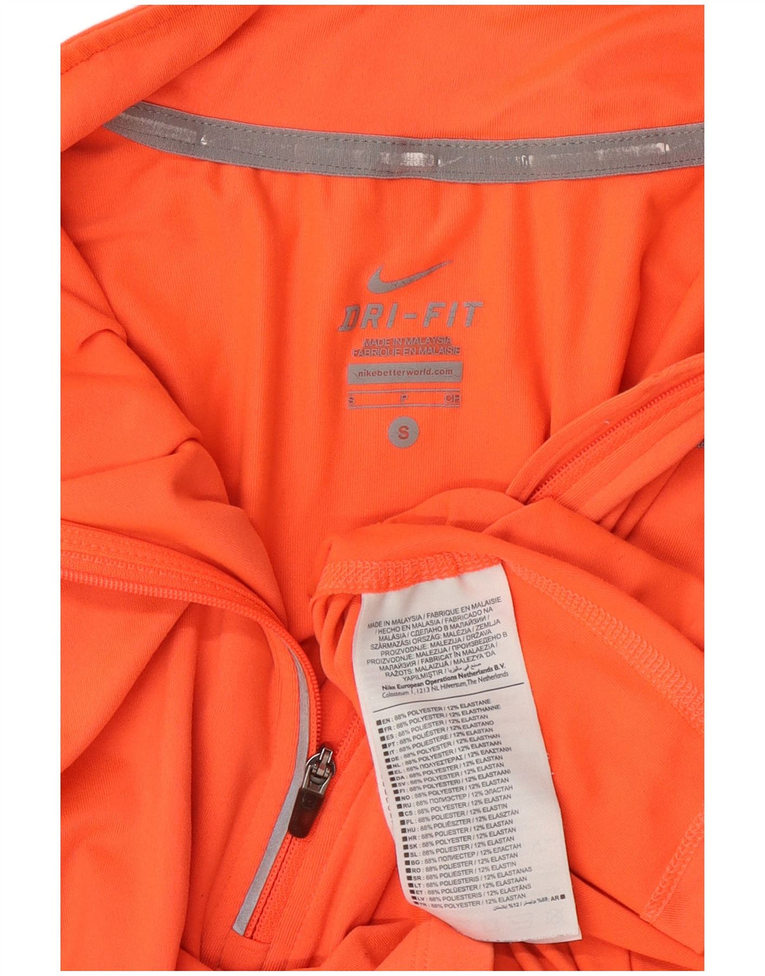 Nike Mujer Dri Fit Zip Neck Top Manga Larga UK 10 Small Naranja Poliéster