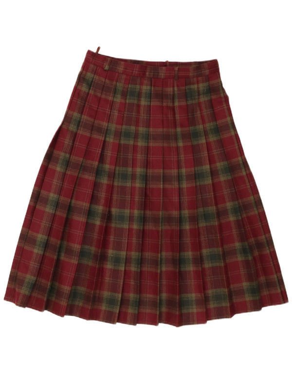 Falda plisada de cuchillo vintage para mujer W28 L27 Maroon Check