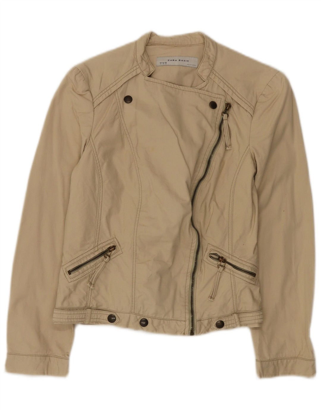 Zara Mujer Chaqueta Bomber UK 12 Algodón Beige Medio