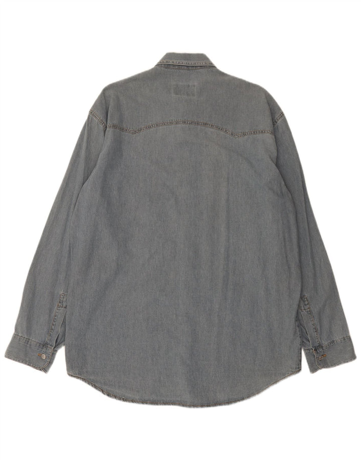 Camisa vaquera vintage para hombre azul grande