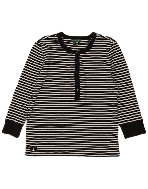 RALPH LAUREN Top para mujer manga 3/4 UK 40 Grande Algodón a rayas negras