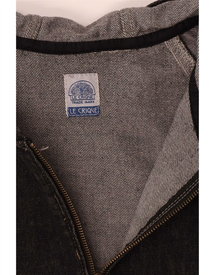 Vintage mujer chaqueta de mezclilla con capucha Reino Unido 14 algodón negro medio